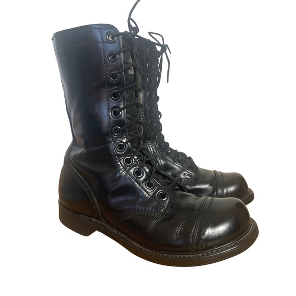 Vintage Carolina Black Leather Combat Jump Trooper Boots Made in USA 8.5